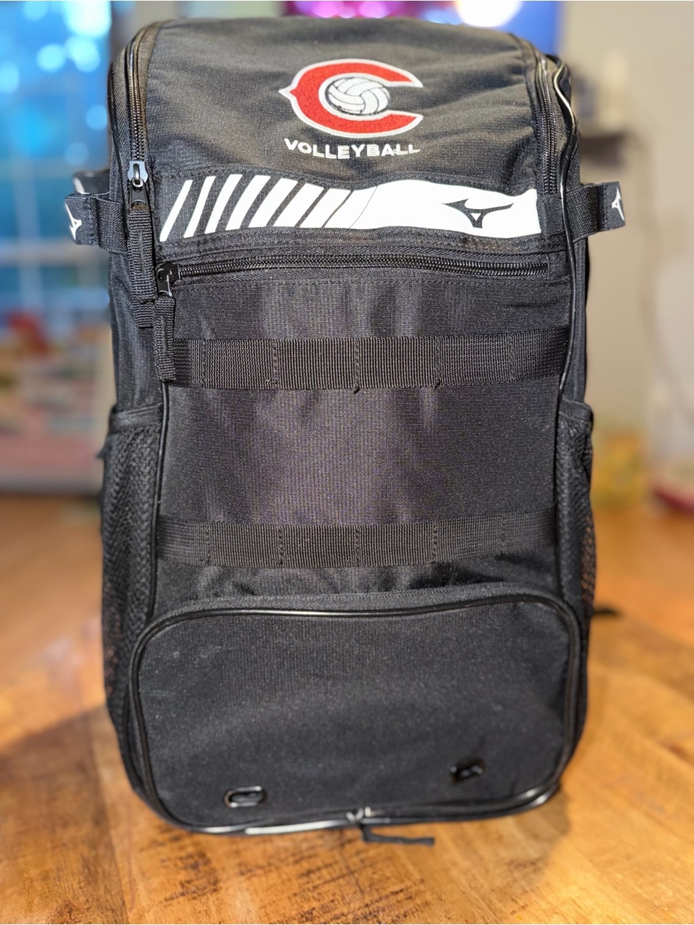 Mizuno Black Volleyball Backpack with White Accents and Red Logo